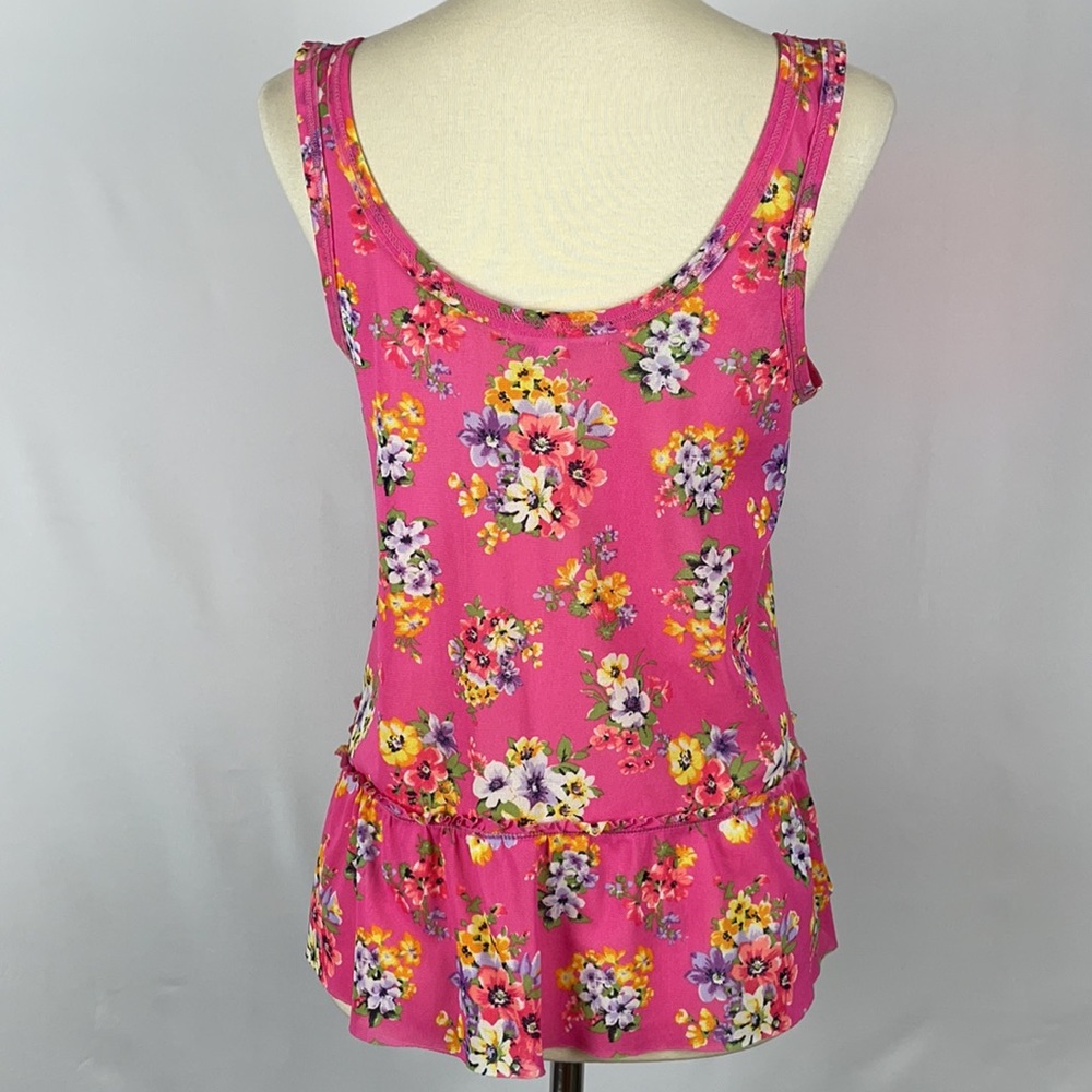 Aeropostale Pink Stretchy Sheer Floral Ruffle Tank Top - Size Small - Picture 7 of 11